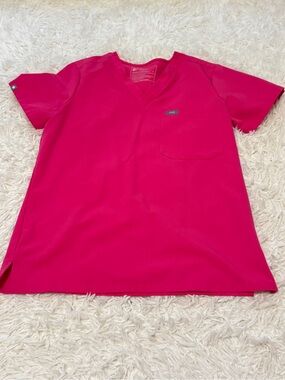 Figs Women's Short Sleeve V-Neck Scrub Top in Hot Pink
